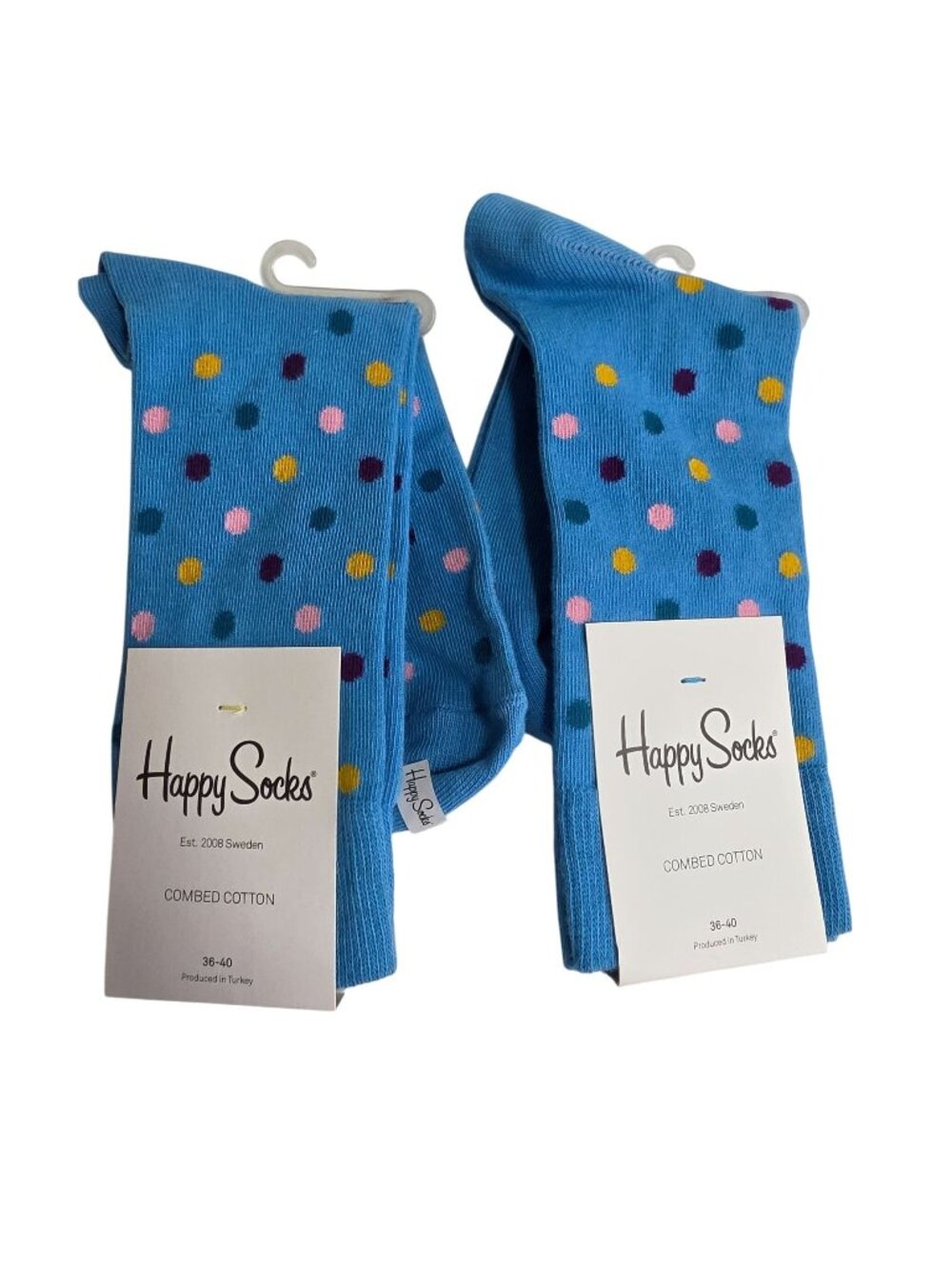 Happy Socks Disco Dot Pop Crew Socks 2 Pair Blue Unisex 36-40 NWT